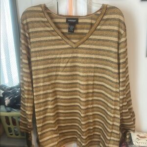 Avenue Metallic Striped V-Neck Top
